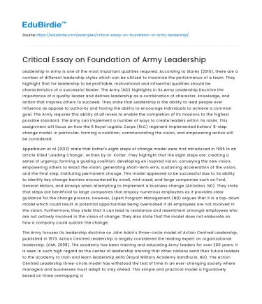 Critical Essay on Foundation of Army Leadership
