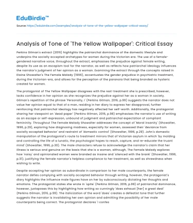Analysis of Tone of ‘The Yellow Wallpaper’: Critical Essay