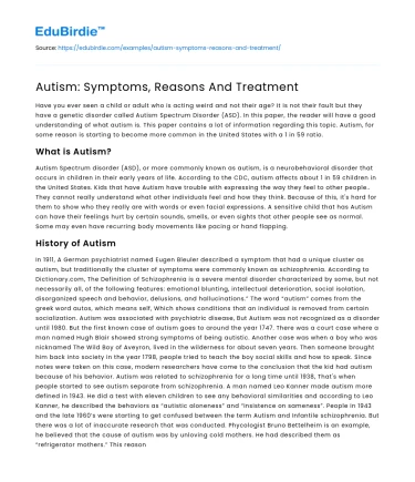 Autism: Symptoms, Reasons And Treatment