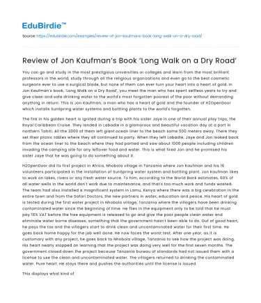 Critical Exploration of ‘Long Walk on a Dry Road’