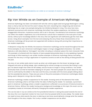 Rip Van Winkle as an Example of American Mythology