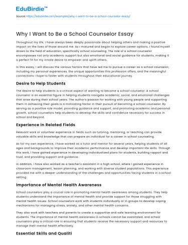 Why I Want to Be a School Counselor Essay