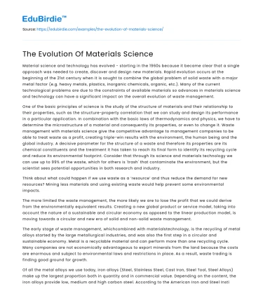 The Evolution Of Materials Science