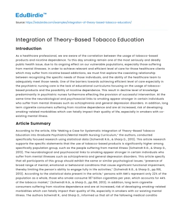 Integration of Theory-Based Tobacco Education