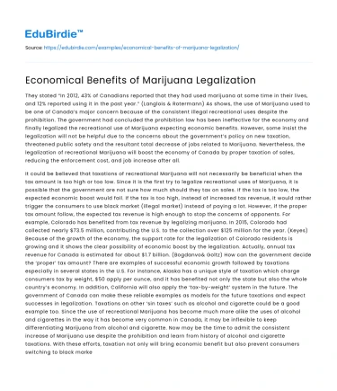 Economical Benefits of Marijuana Legalization