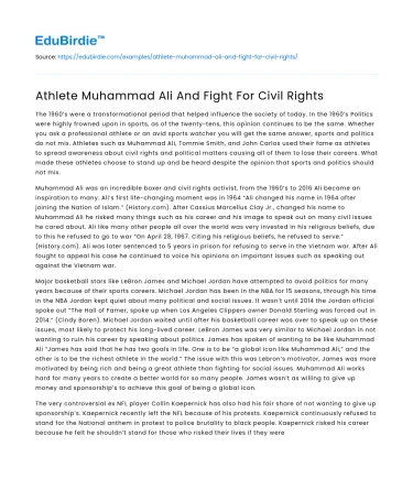 Athlete Muhammad Ali And Fight For Civil Rights