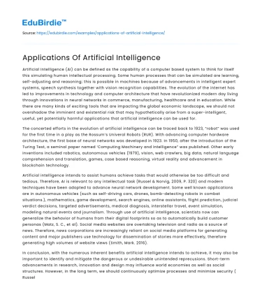 Applications Of Artificial Intelligence