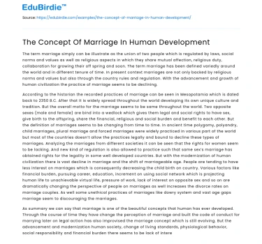 The Concept Of Marriage In Human Development