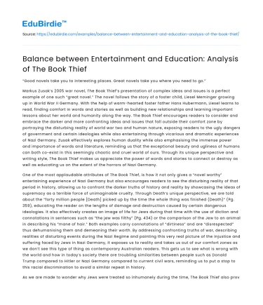 Balance between Entertainment and Education: Analysis of The Book Thief