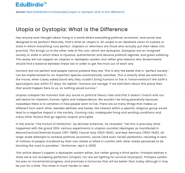 Utopia or Dystopia: What is the Difference