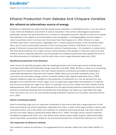 Ethanol Production From Gebabe And Chiquere Varieties