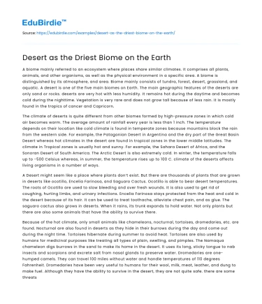 Desert as the Driest Biome on the Earth