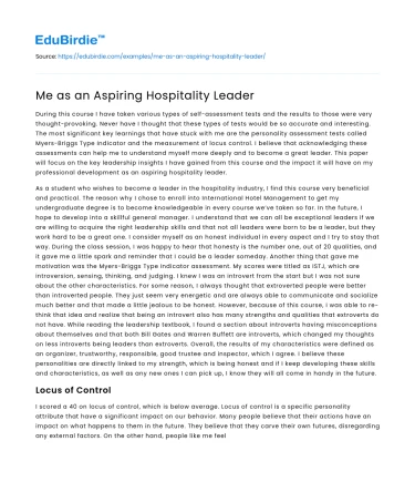 Me as an Aspiring Hospitality Leader