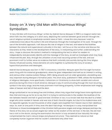 Essay on ‘A Very Old Man with Enormous Wings’ Symbolism