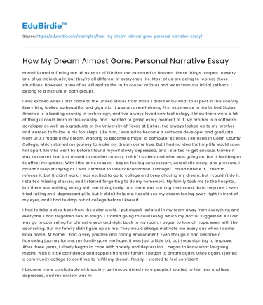 How My Dream Almost Gone: Personal Narrative Essay