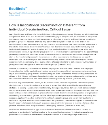 Institutional vs Individual Discrimination