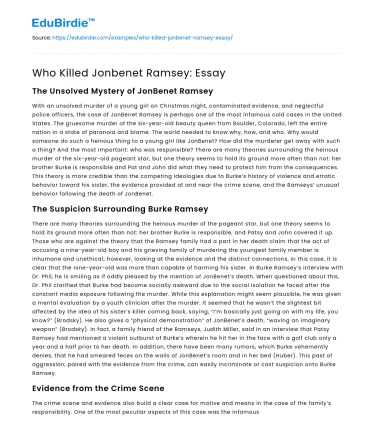 Who Killed Jonbenet Ramsey: Essay