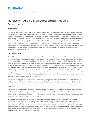 Narcissism And Self-efficacy: Similarities And Differences