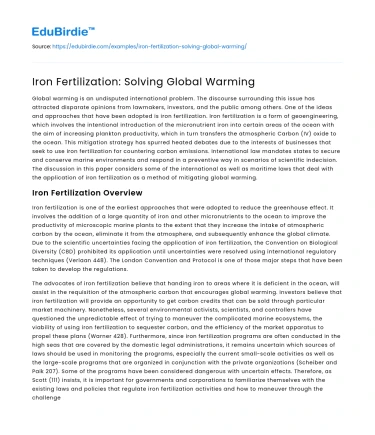 Iron Fertilization: Solving Global Warming