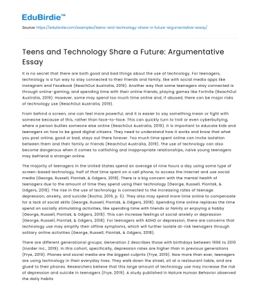 Teens and Technology Share a Future: Argumentative Essay