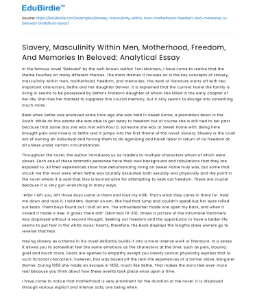 Analyzing Masculinity, Motherhood, and Freedom in Beloved