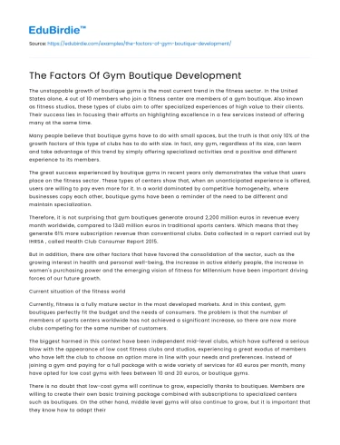 The Factors Of Gym Boutique Development