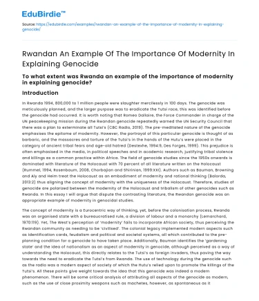 Rwandan An Example Of The Importance Of Modernity In Explaining Genocide
