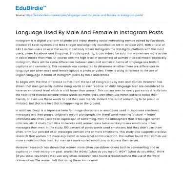 Gendered Linguistic Patterns in Instagram Posts