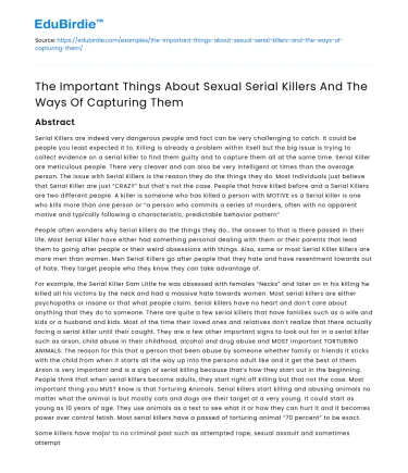 Capturing Sexual Serial Killers: Key Considerations