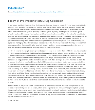Essay of Pro Prescription Drug Addiction