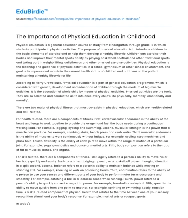 The Importance of Physical Education in Childhood