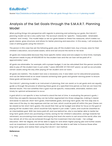 Analysis of the Set Goals through the S.M.A.R.T. Planning Model
