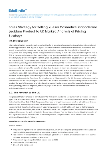 UK Sales Strategy for Yuesai’s Ganoderma Lucidum: Pricing Analysis