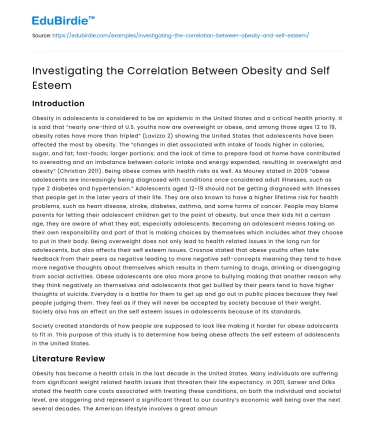Investigating the Correlation Between Obesity and Self Esteem