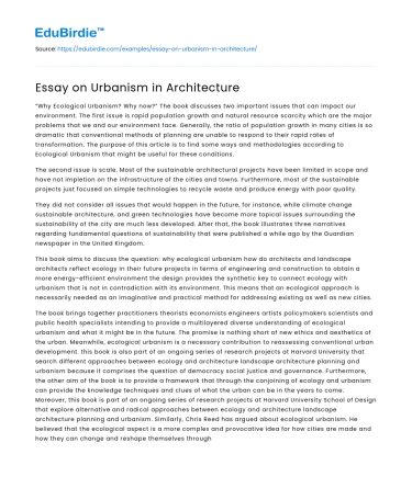 Essay on Urbanism in Architecture