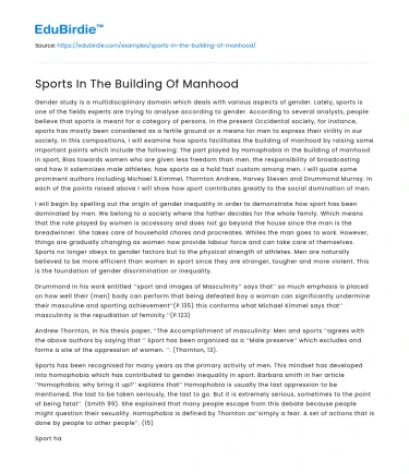 Sports In The Building Of Manhood