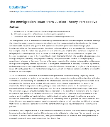 The Immigration Issue From Justice Theory Perspective