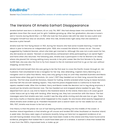 The Versions Of Amelia Earhart Disappearance