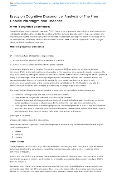 Cognitive Dissonance: Free Choice Paradigm Analysis
