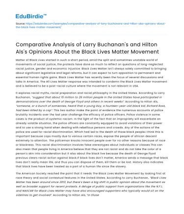 Buchanan and Als: Divergent Perspectives on Black Lives Matter