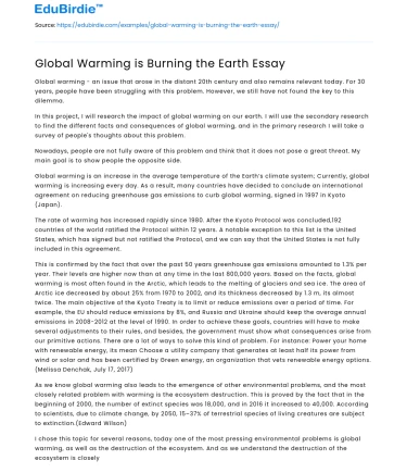Global Warming is Burning the Earth Essay