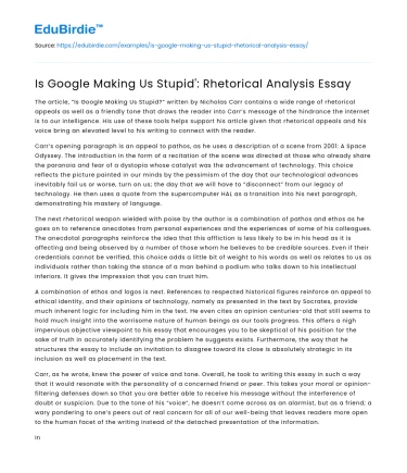 Is Google Making Us Stupid’: Rhetorical Analysis Essay