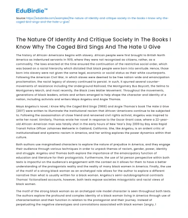 Identity and Society in I Know Why The Caged Bird Sings and The Hate U Give