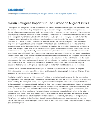 Syrian Refugees Impact On The European Migrant Crisis