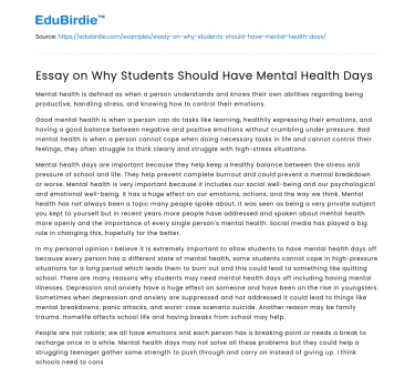 Essay on Why Students Should Have Mental Health Days
