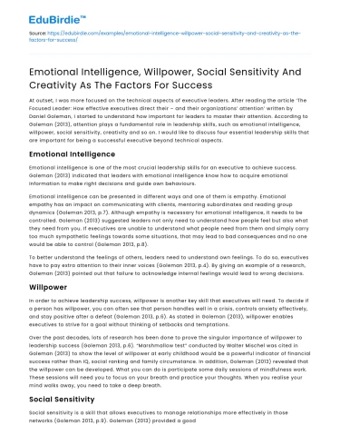 Factors for Success: Emotional Intelligence and Creativity