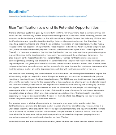 Rice Tariffication Law and Its Potential Opportunities