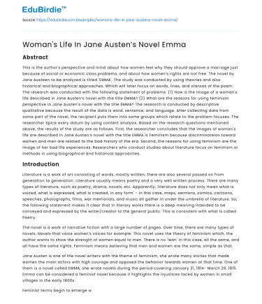 Woman’s Life In Jane Austen’s Novel Emma