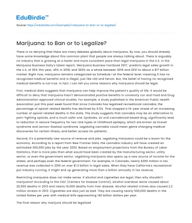 Marijuana: to Ban or to Legalize?