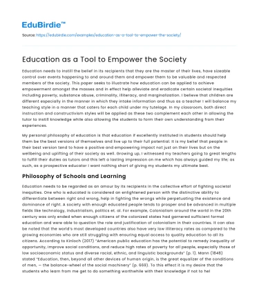 Education as a Tool to Empower the Society